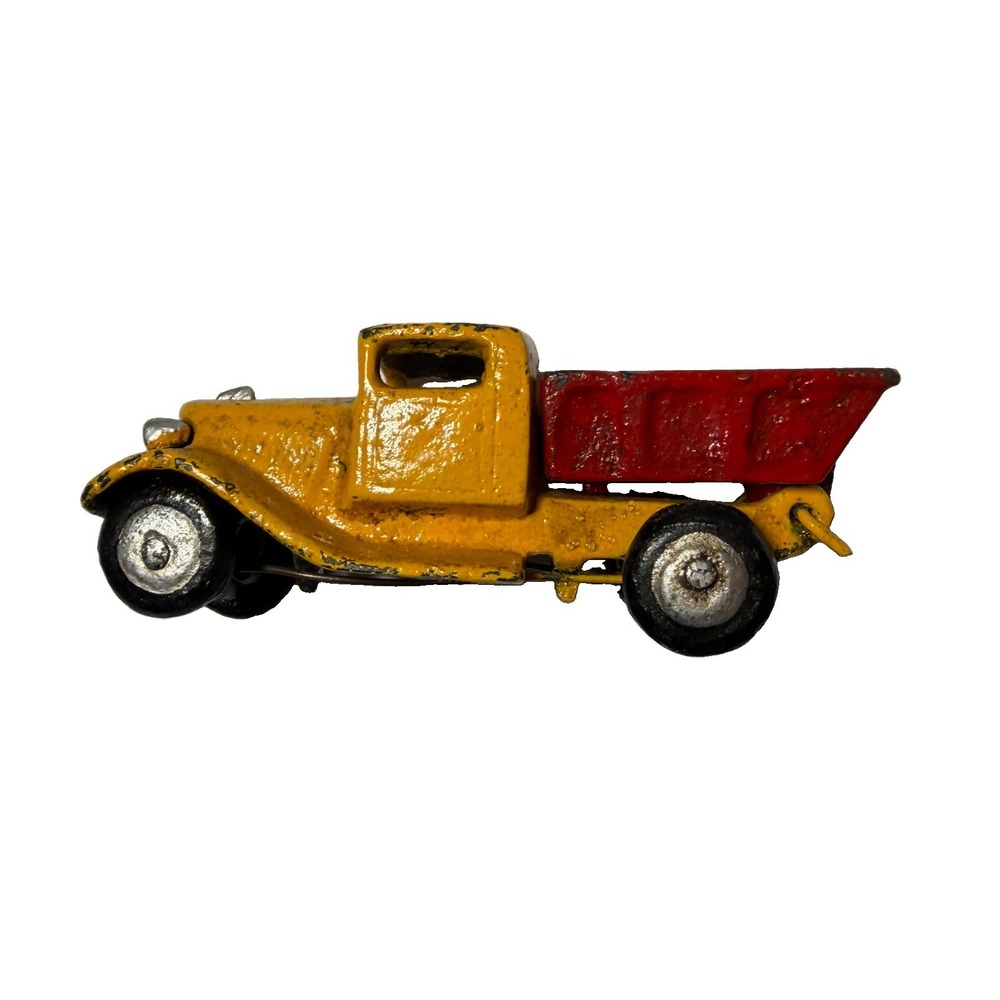 Cast Iron Dump Truck Toy Yellow Red Vintage Style Heavy Made In China